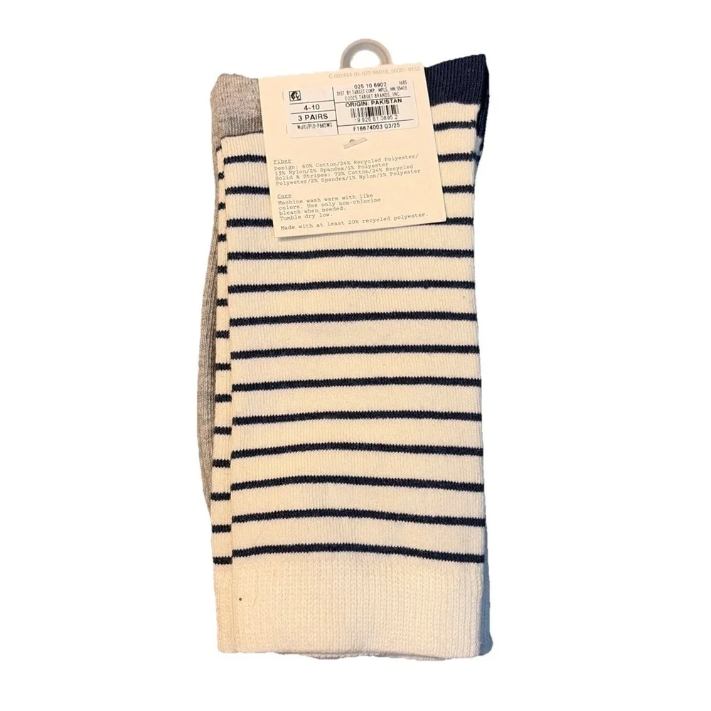 A New Day Women's 3-Pairs Cotton Blend Crew Socks w/ Tea Cups Size 4-10